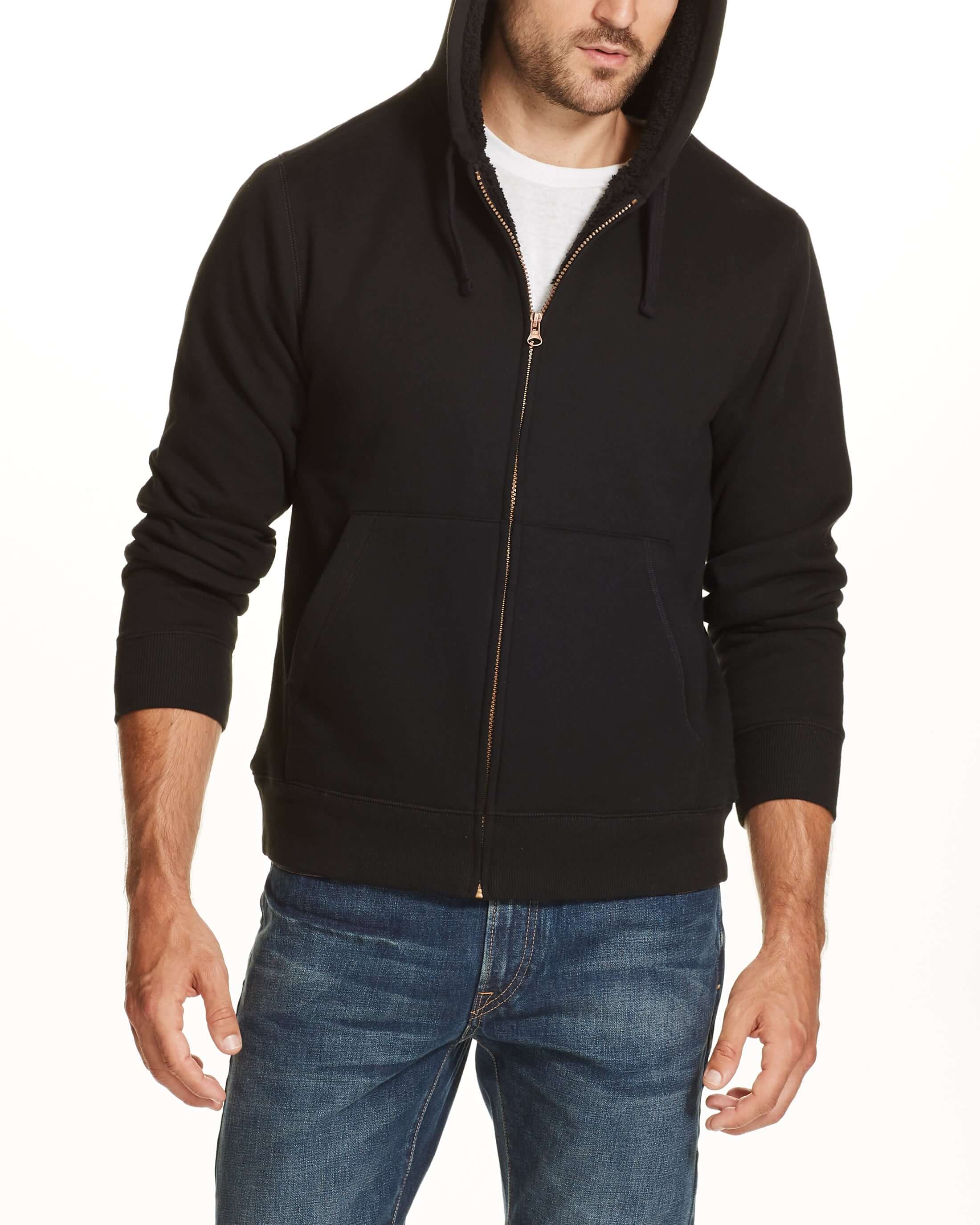 SHERPA LINED FLEECE HOODIE in BLACK