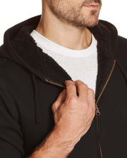 SHERPA LINED FLEECE HOODIE in BLACK