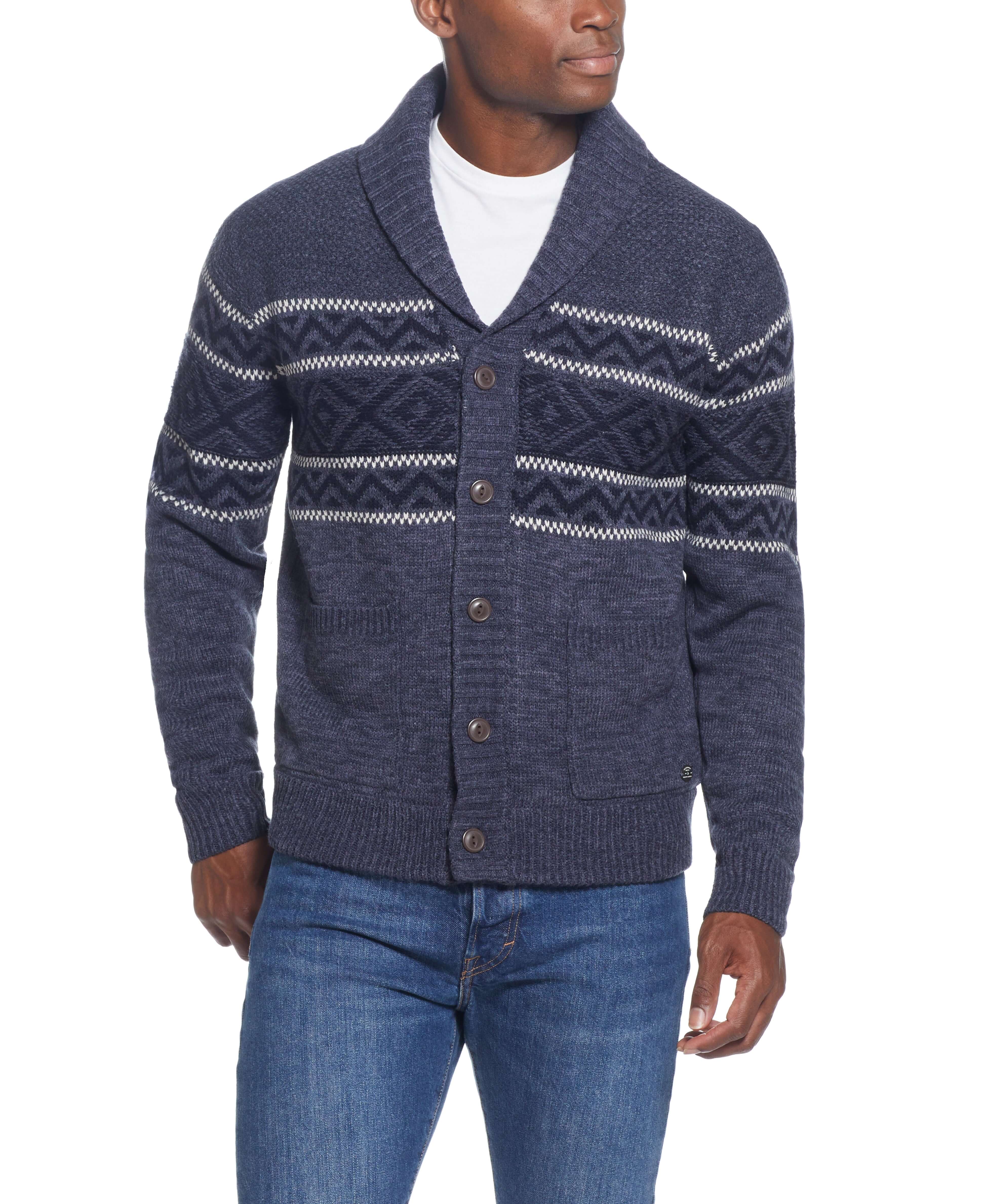 Sherpa Lined Sweater Jacket In Indigo Marl