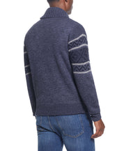 Sherpa Lined Sweater Jacket In Indigo Marl