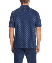 Short Sleeve Allover Print Jersey Polo In Dress Blues