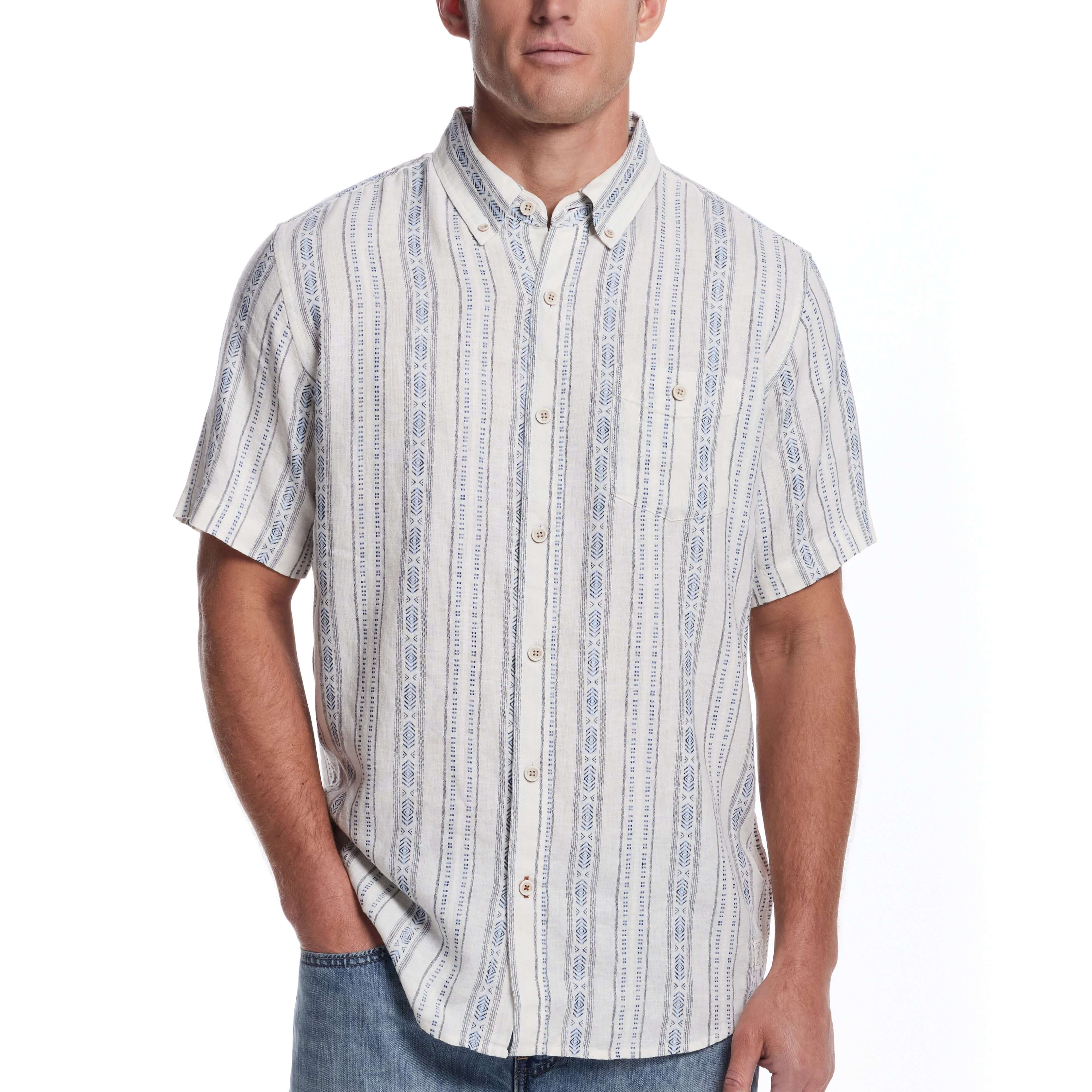 Short Sleeve Aztec Dobby Shirt in Azure Blue | Weatherproof® Vintage