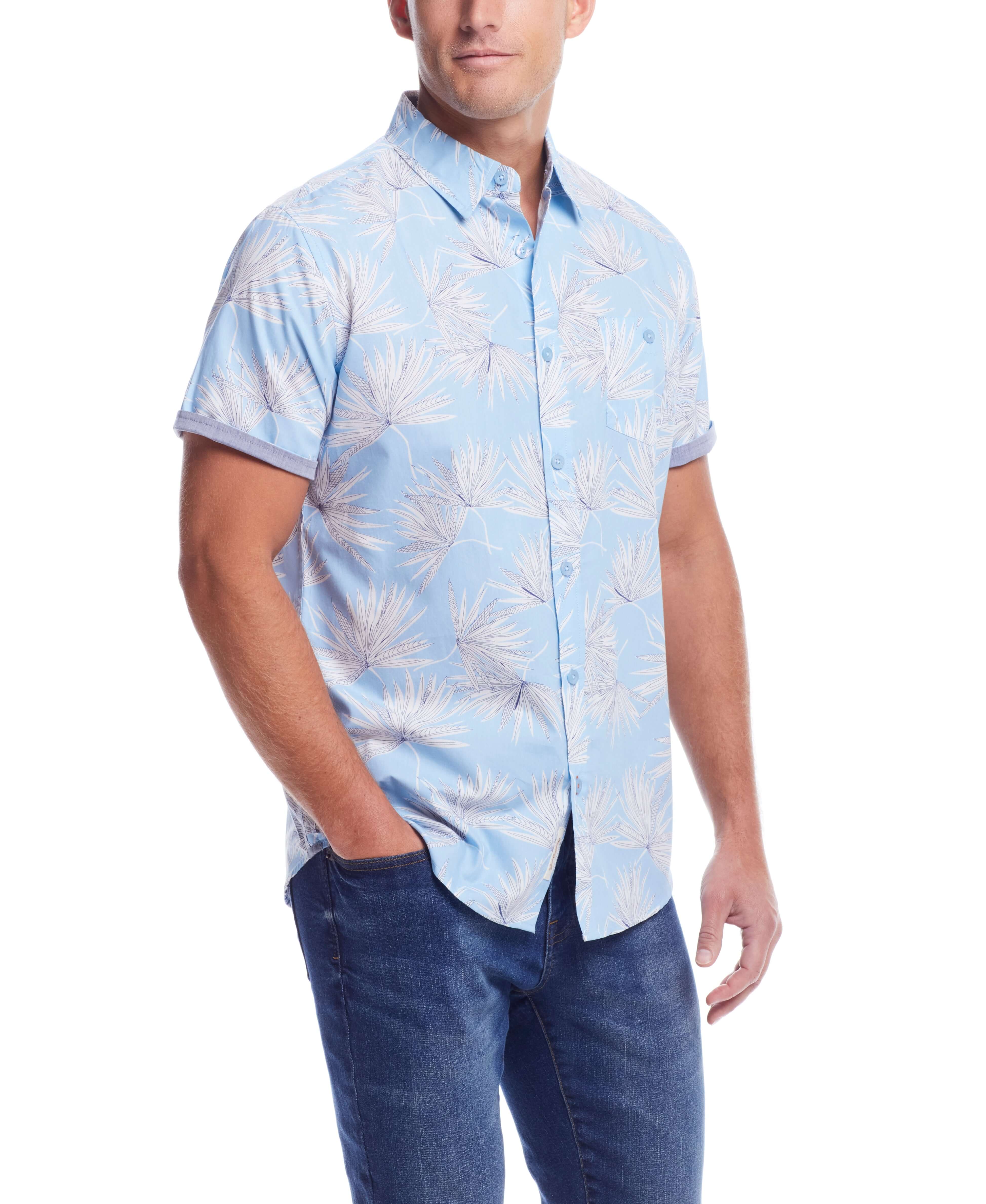 Short Sleeve Cotton Poplin Shirt In Cerulean