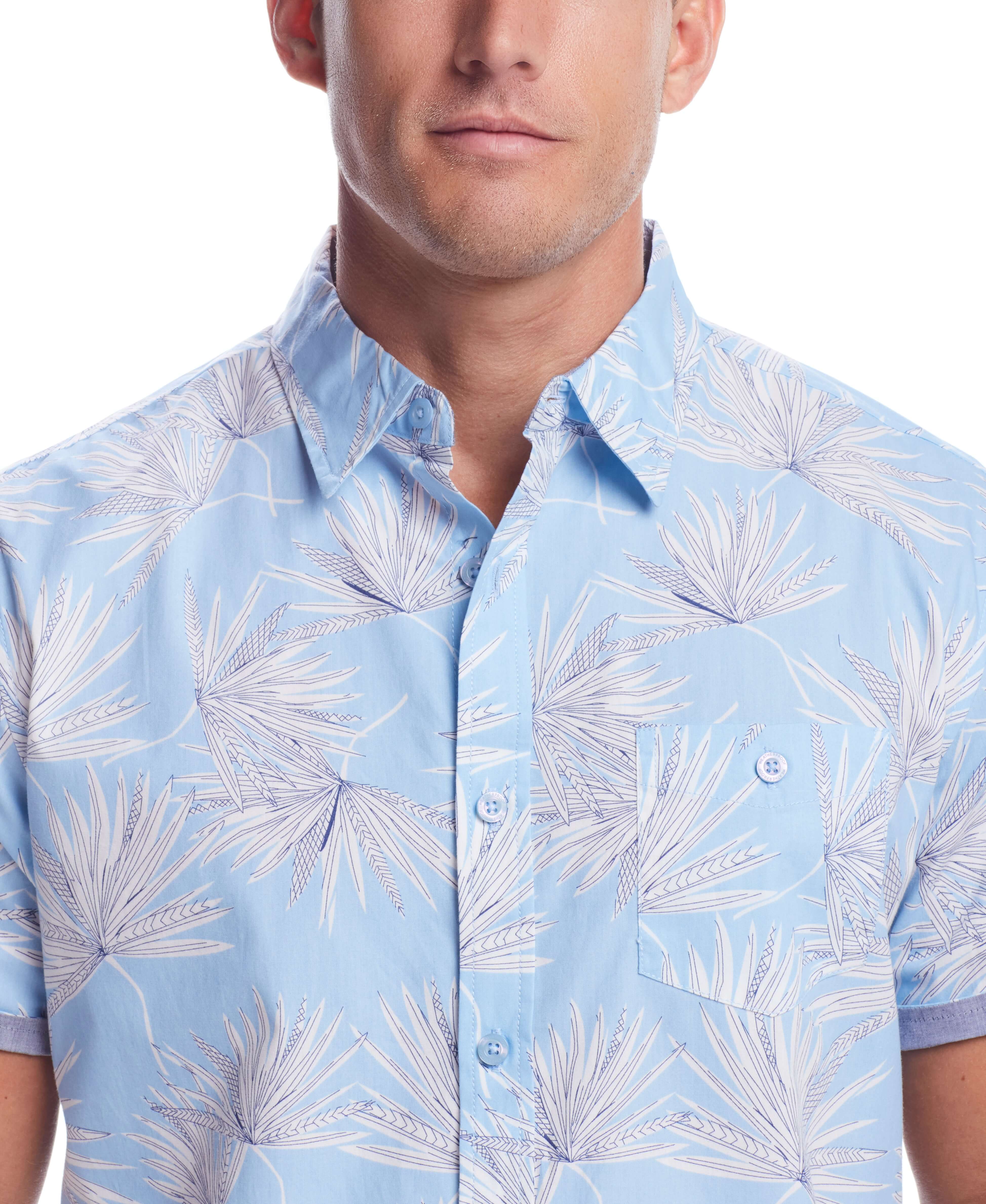 Short Sleeve Cotton Poplin Shirt In Cerulean