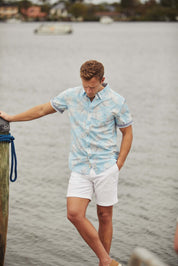Short Sleeve Cotton Poplin Shirt In Cerulean