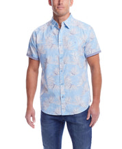 Short Sleeve Cotton Poplin Shirt In Cerulean