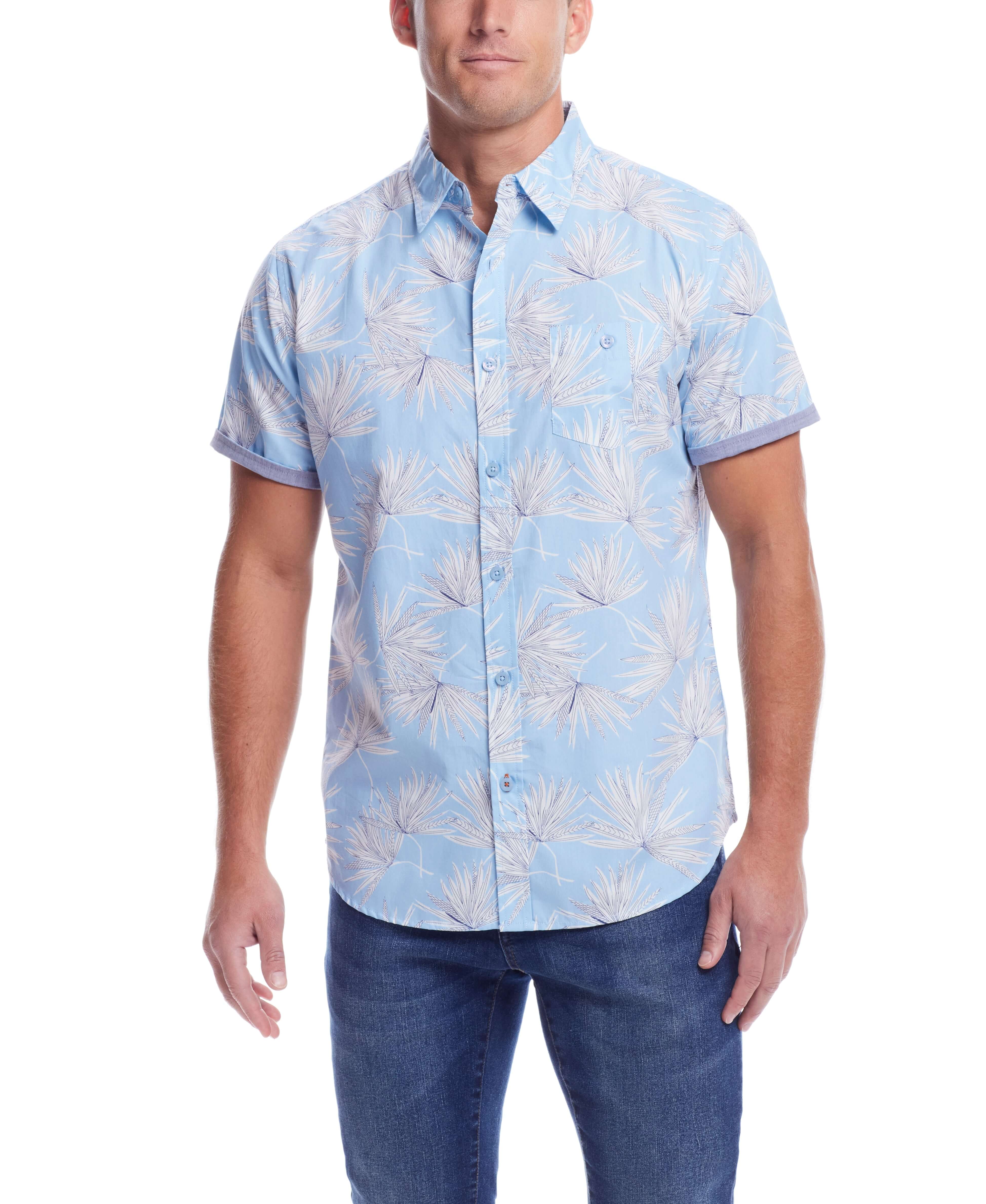 Short Sleeve Cotton Poplin Shirt In Cerulean