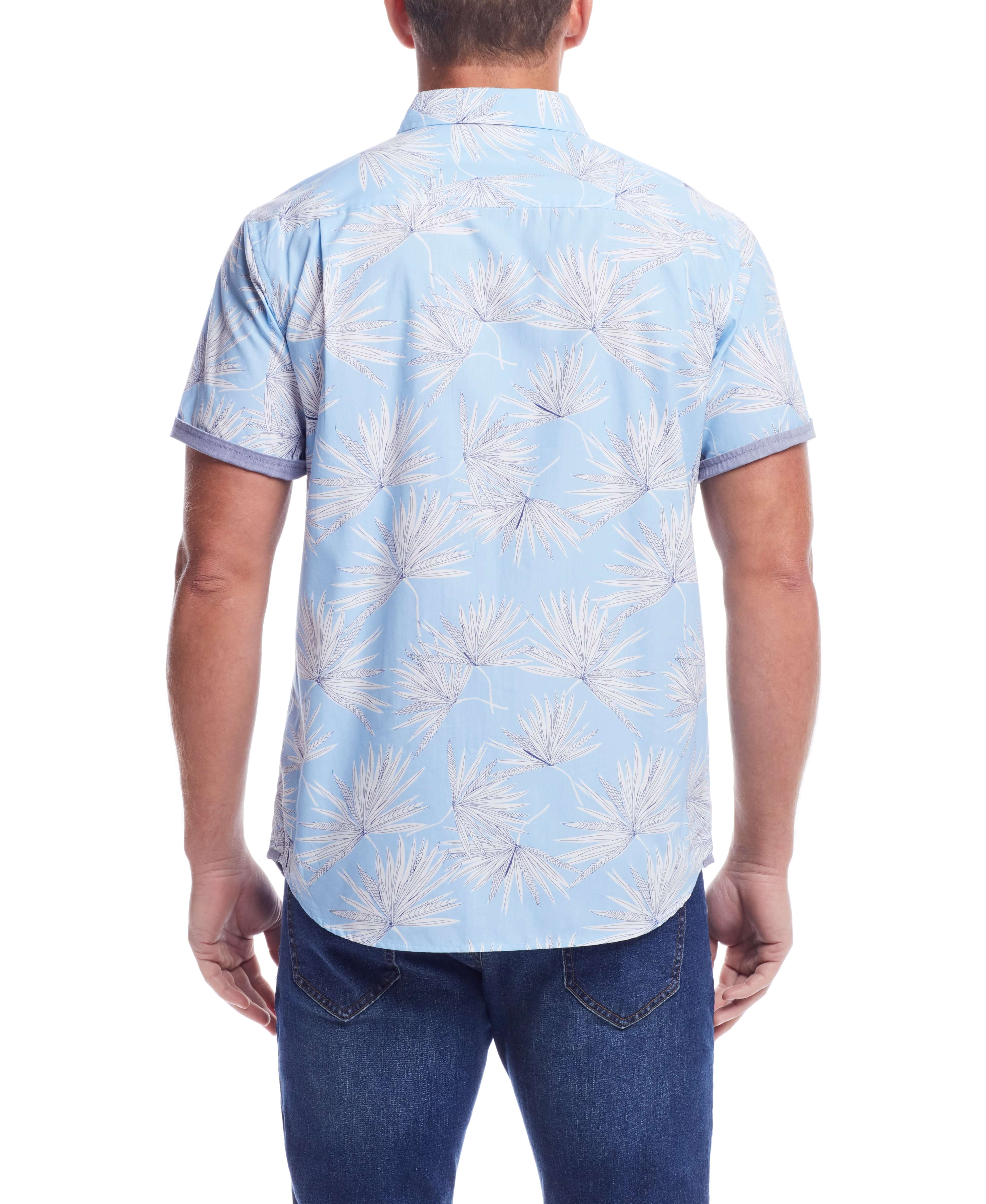 Short Sleeve Cotton Poplin Shirt In Cerulean