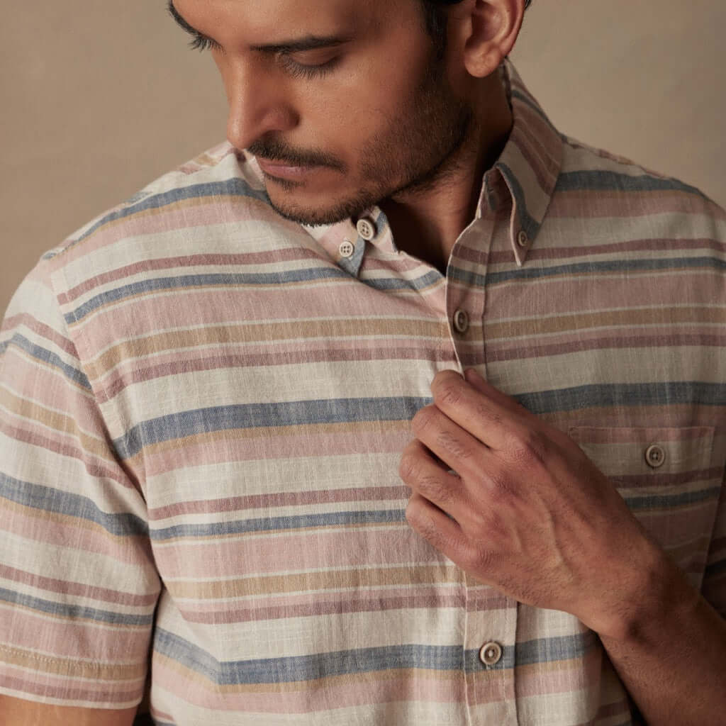 Short Sleeve " Faux Linen" Cotton Shirt Blush