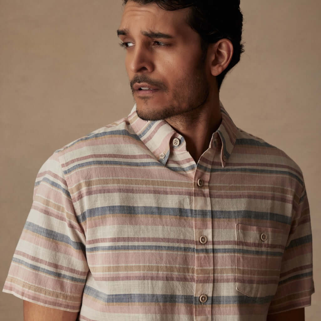 Short Sleeve Faux Linen Cotton Shirt in Blush, SMALL / BLUSH
