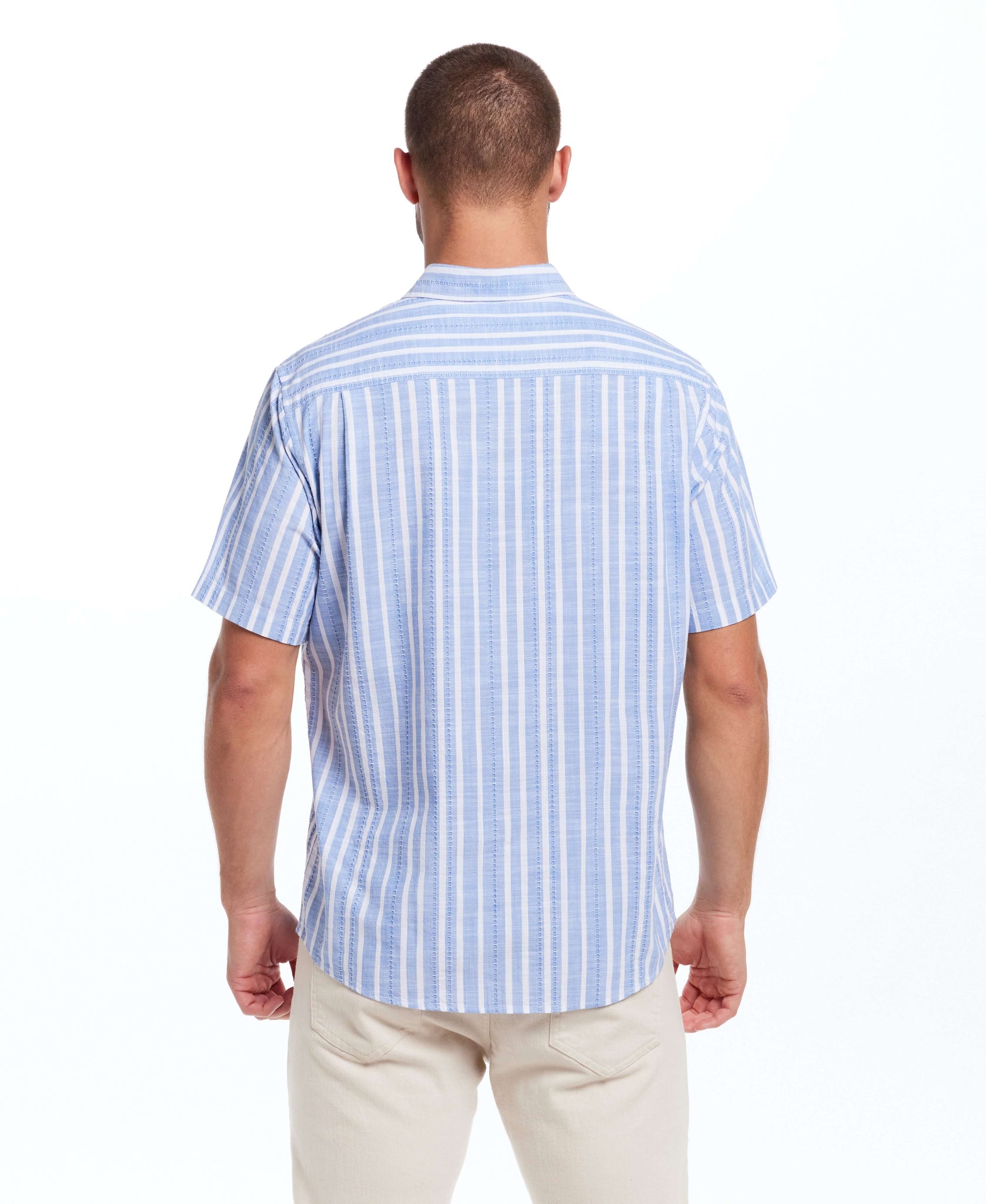 Short Sleeve Faux Linen Cotton Shirt in Vista Blue, LARGE / Vista Blue Short Sleeve Faux Linen Cotton Shirt in Vista Blue, LARGE / Vista Blue