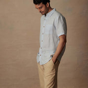Short Sleeve Linen Shirt in Celestial Blue