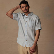 Short Sleeve Linen Shirt in Celestial Blue