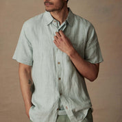Short Sleeve Linen Shirt in Teal Mist