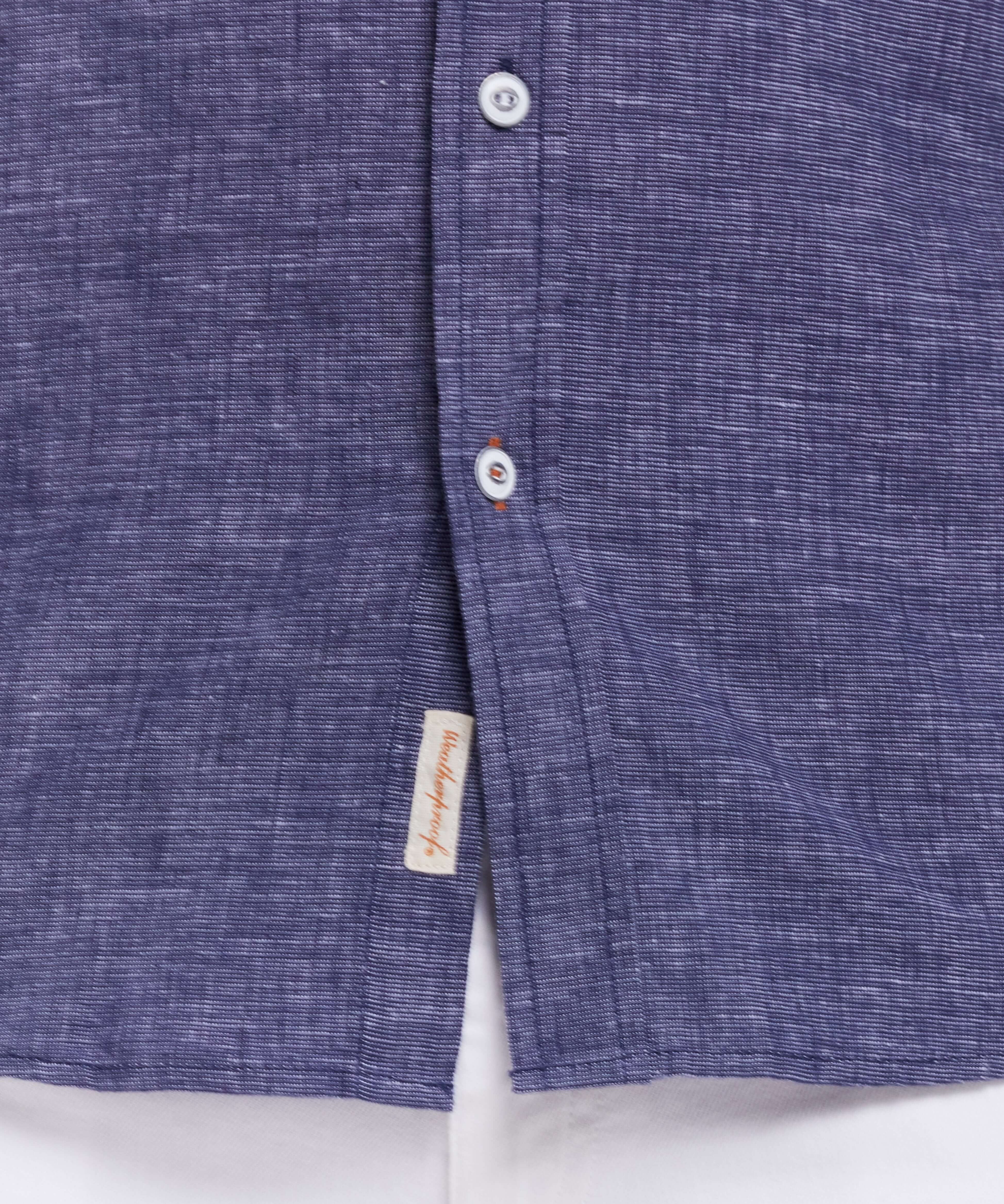 Short Sleeve Solid Linen Cotton Shirt in Naval Academy with button details and tag, perfect for stylish, laid-back looks.