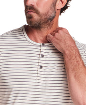 Short Sleeve Striped Henley in Stone Grey