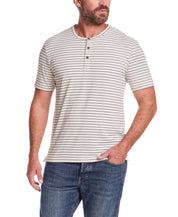 Short Sleeve Striped Henley in Stone Grey