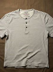 Short Sleeve Striped Henley in Stone Grey