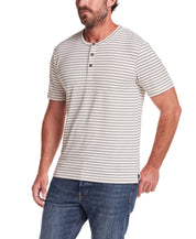Short Sleeve Striped Henley in Stone Grey