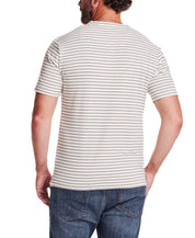 Short Sleeve Striped Henley in Stone Grey