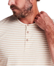 Short Sleeve Striped Henley in Tan