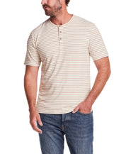 Short Sleeve Striped Henley in Tan