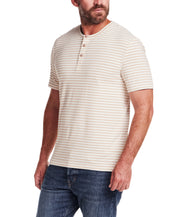 Short Sleeve Striped Henley in Tan