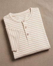 Short Sleeve Striped Henley in Tan