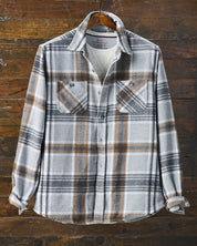 Wool Blend Plaid Shirt Jacket in Castor Grey