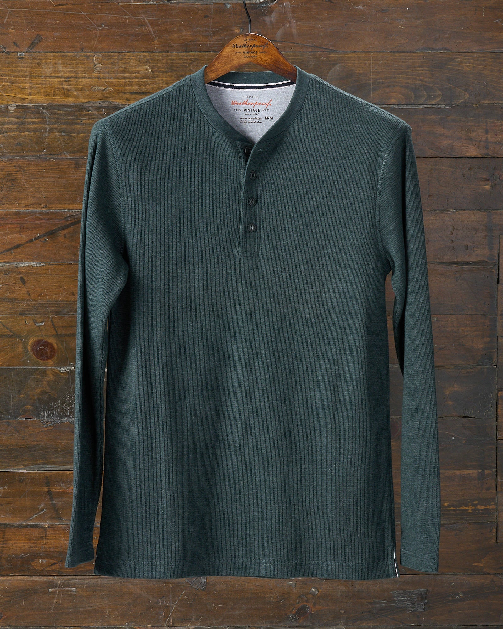 Long Sleeve Waffle Henley in Heather Scarab