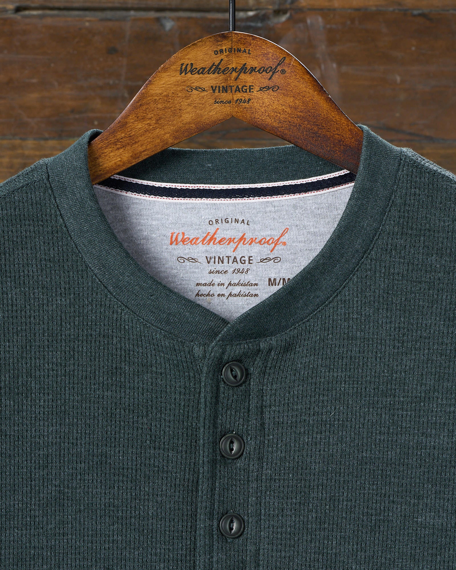 Long Sleeve Waffle Henley in Heather Scarab