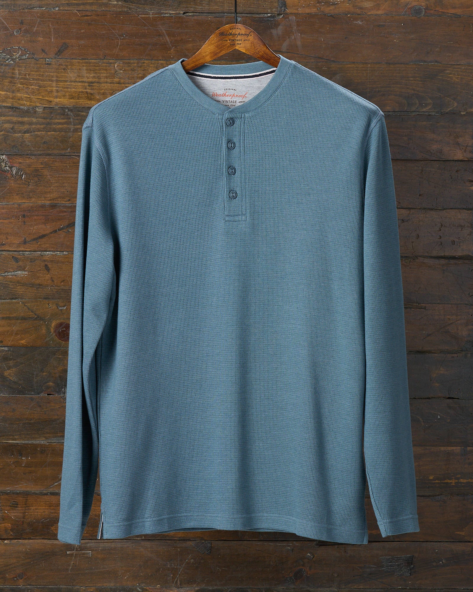 Long Sleeve Waffle Henley in Storm Blue