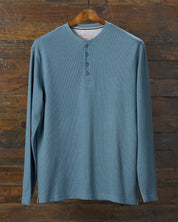Long Sleeve Waffle Henley in Storm Blue