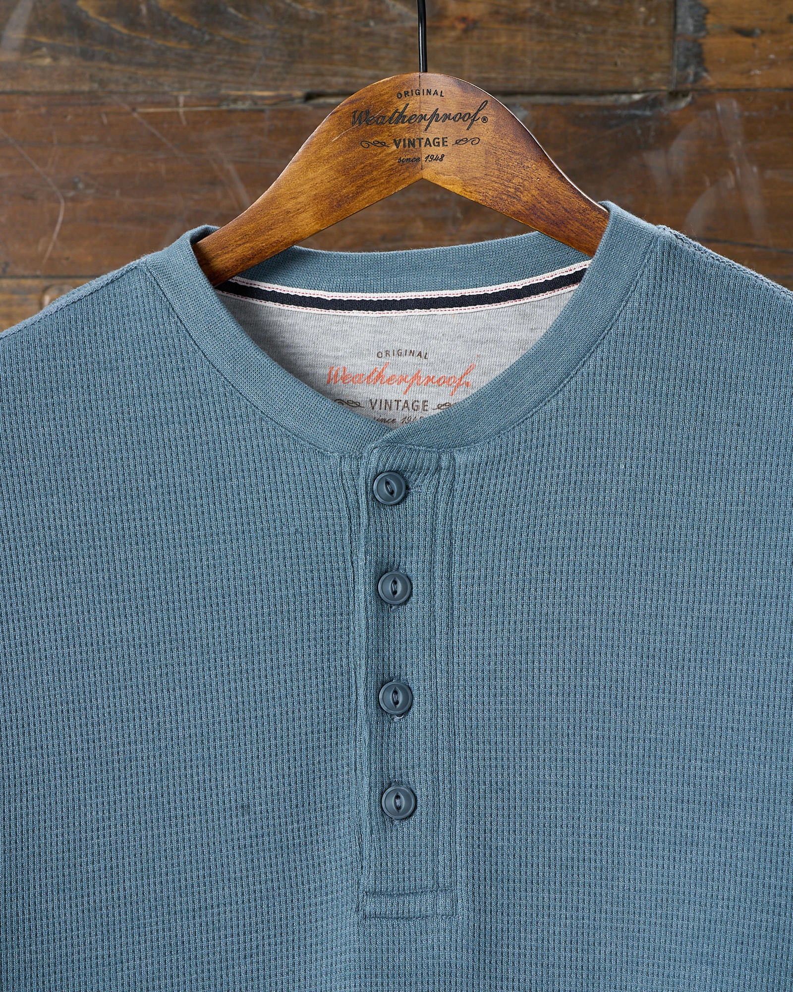 Long Sleeve Waffle Henley in Storm Blue