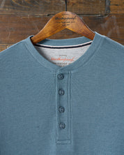 Long Sleeve Waffle Henley in Storm Blue
