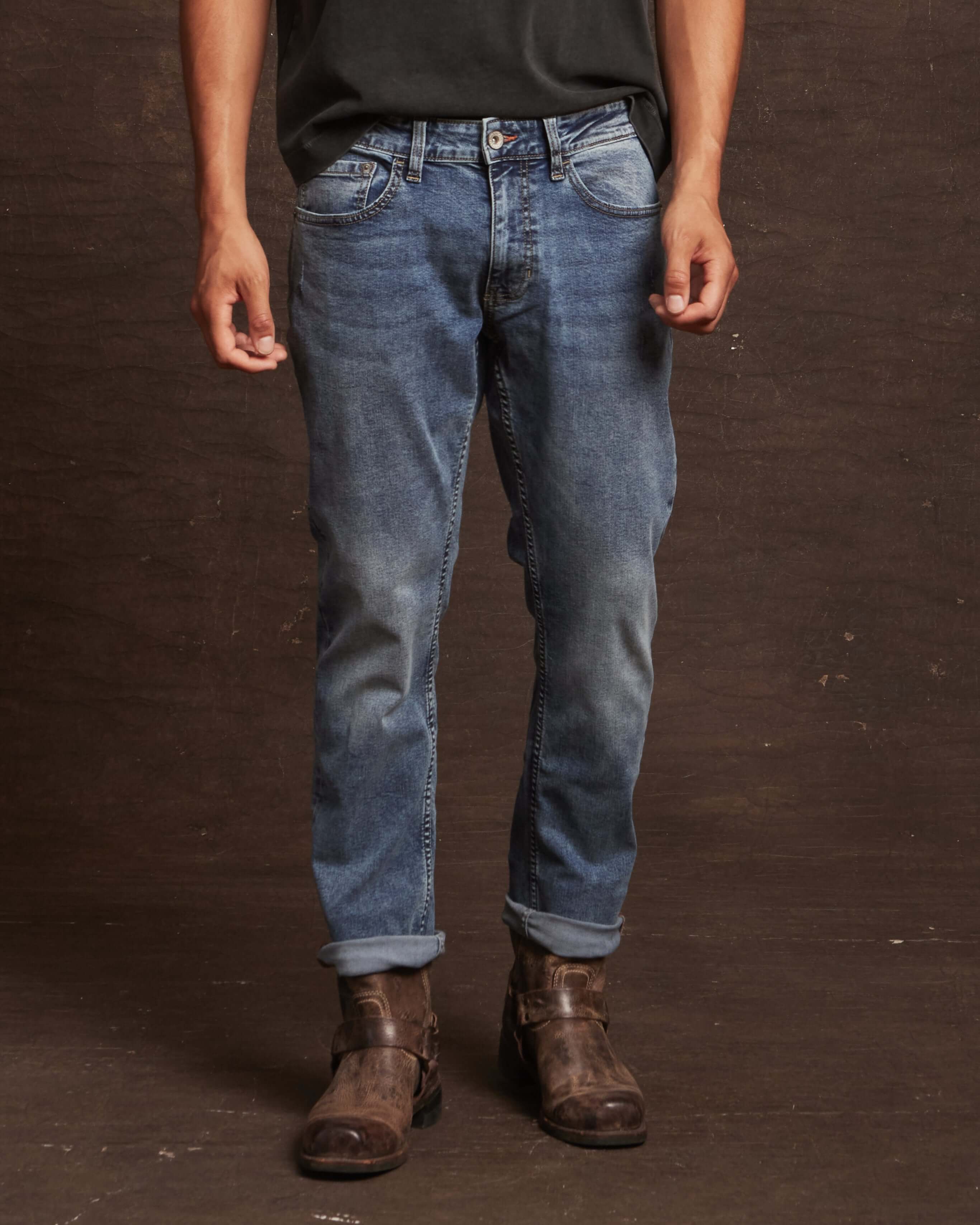 Bundle Plaid Button Down in Ice Blue + Slim Fit Denim Jeans In Cracked Ice