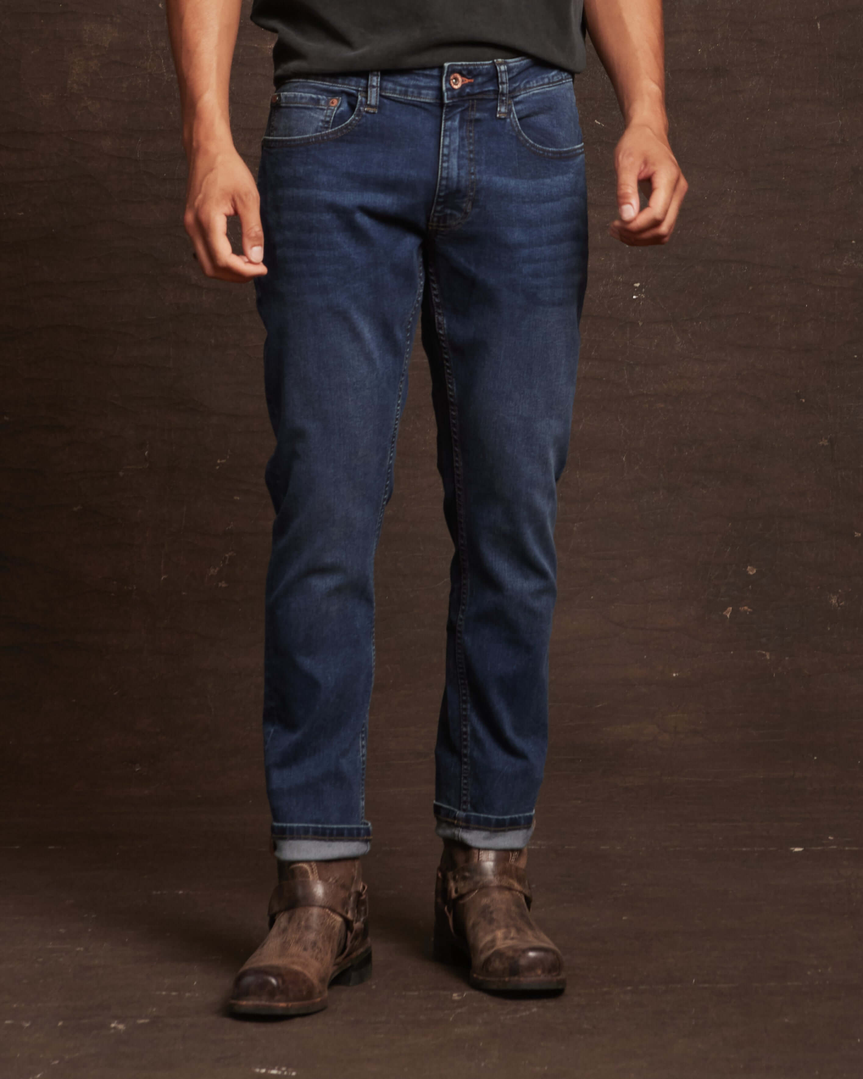 Bundle Textured Cotton Button-Down Shirt in Midnight + Slim Fit Denim Jeans In Soft Blue