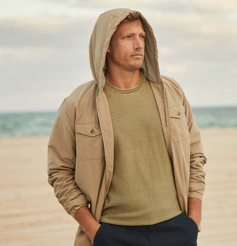 Solid Nylon Jacket in Khaki - Coastal Inspired Style Solid Nylon Jacket in Khaki - Coastal Inspired Style