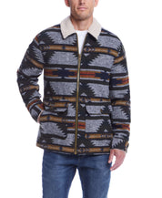 Southwest sherpa lined jacket in winter moss with geometric print, perfect for cold weather style.