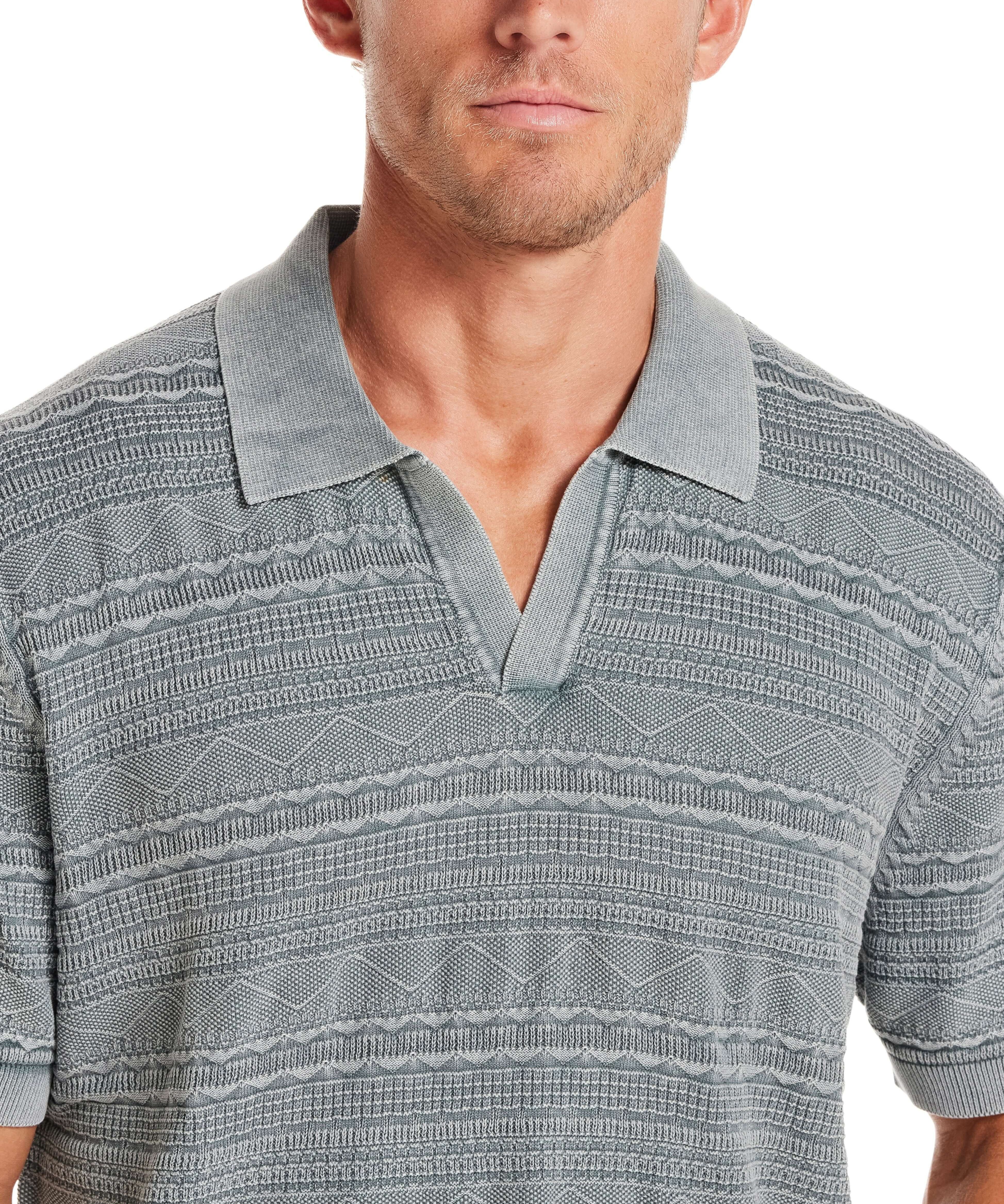Stonewash Knit Johnny Collar Polo in Flint showcasing a textured Southwest-inspired knit design.