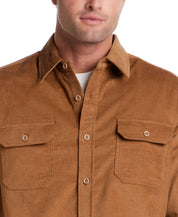 Superfine Corduroy Overshirt in Chipmunk featuring a button front and chest pockets.