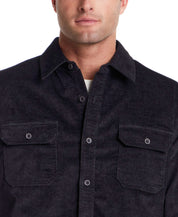 Superfine Corduroy Overshirt Moonless Night featuring dual button-flap chest pockets and a classic fit.
