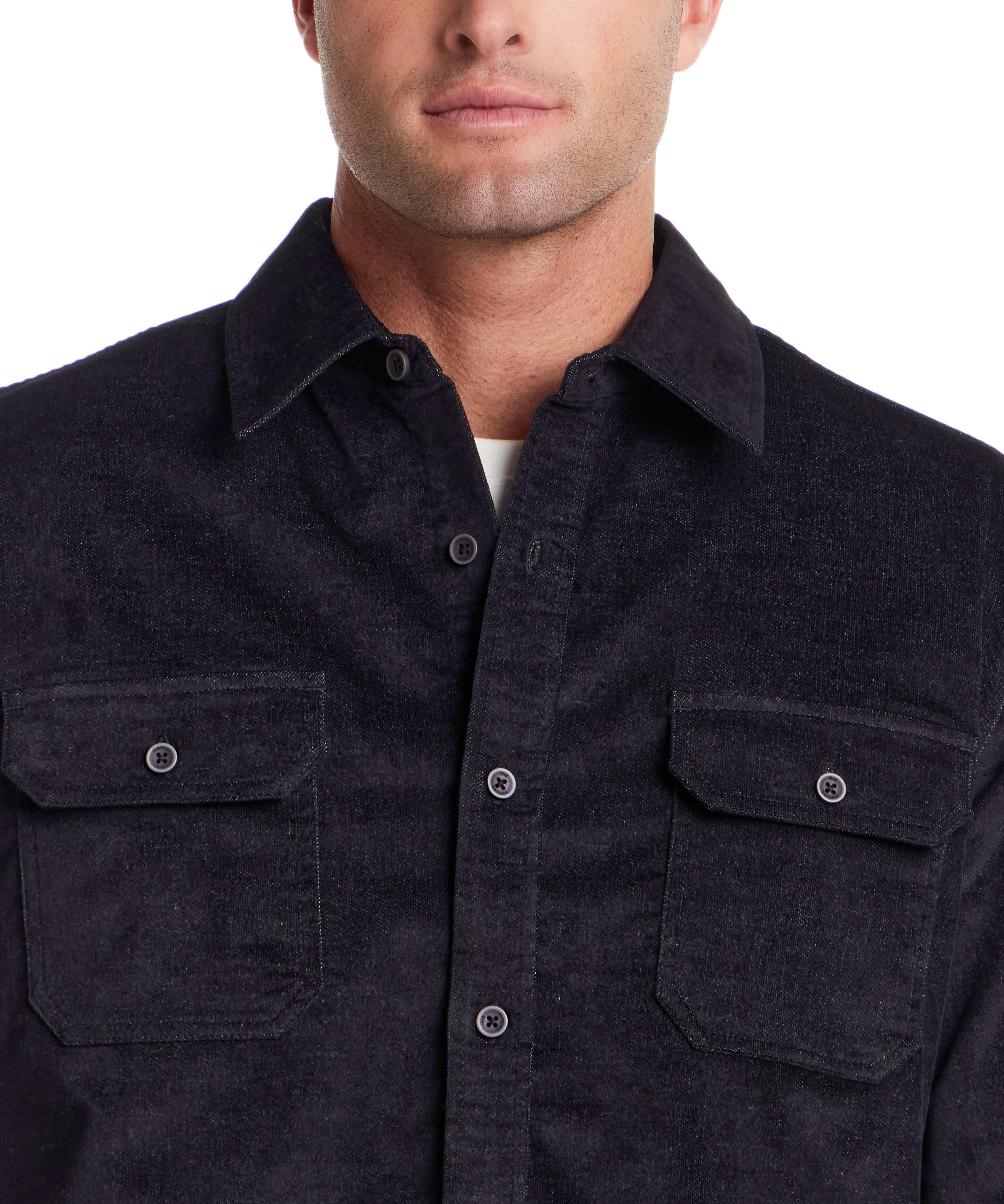 Superfine Corduroy Overshirt Moonless Night featuring dual button-flap chest pockets and a classic fit.