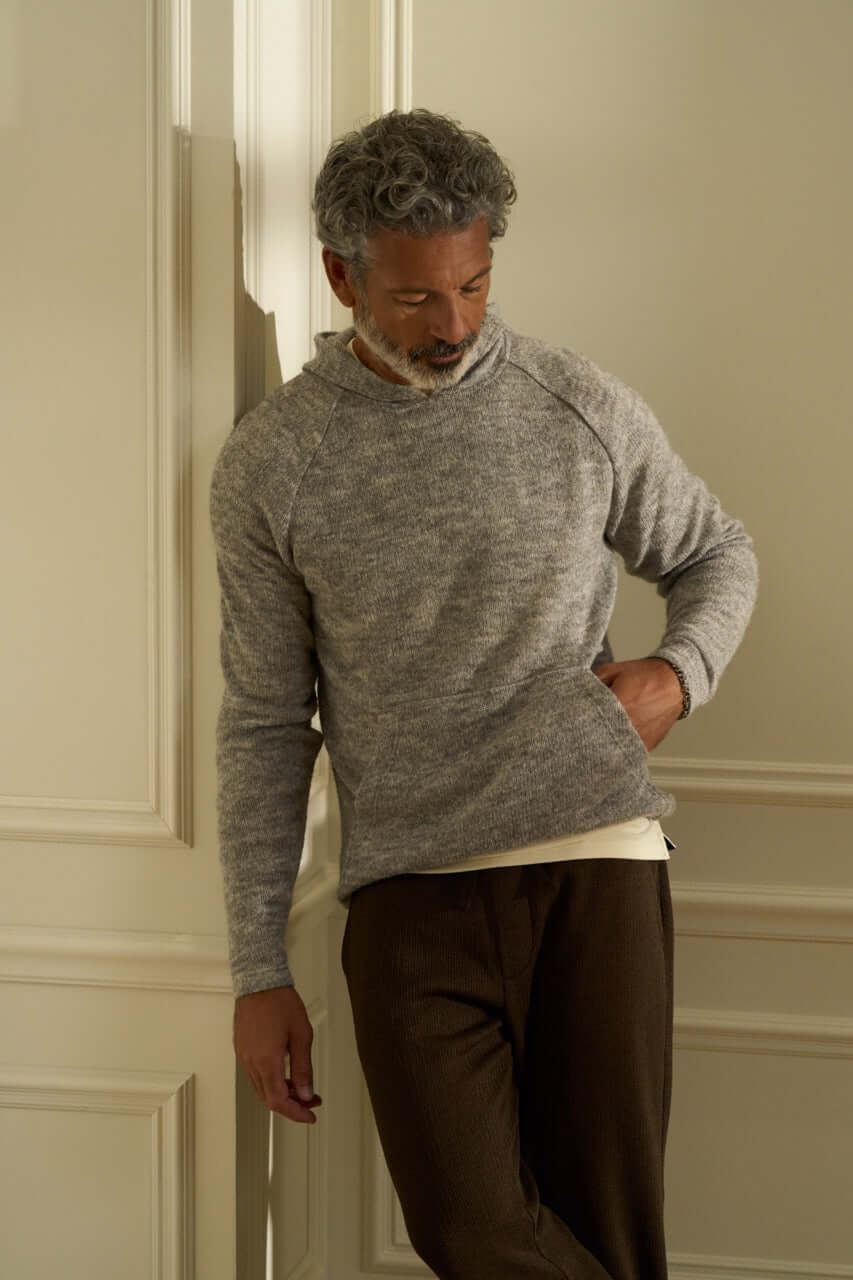 Sweater Knit Hoodie in Grey Heather