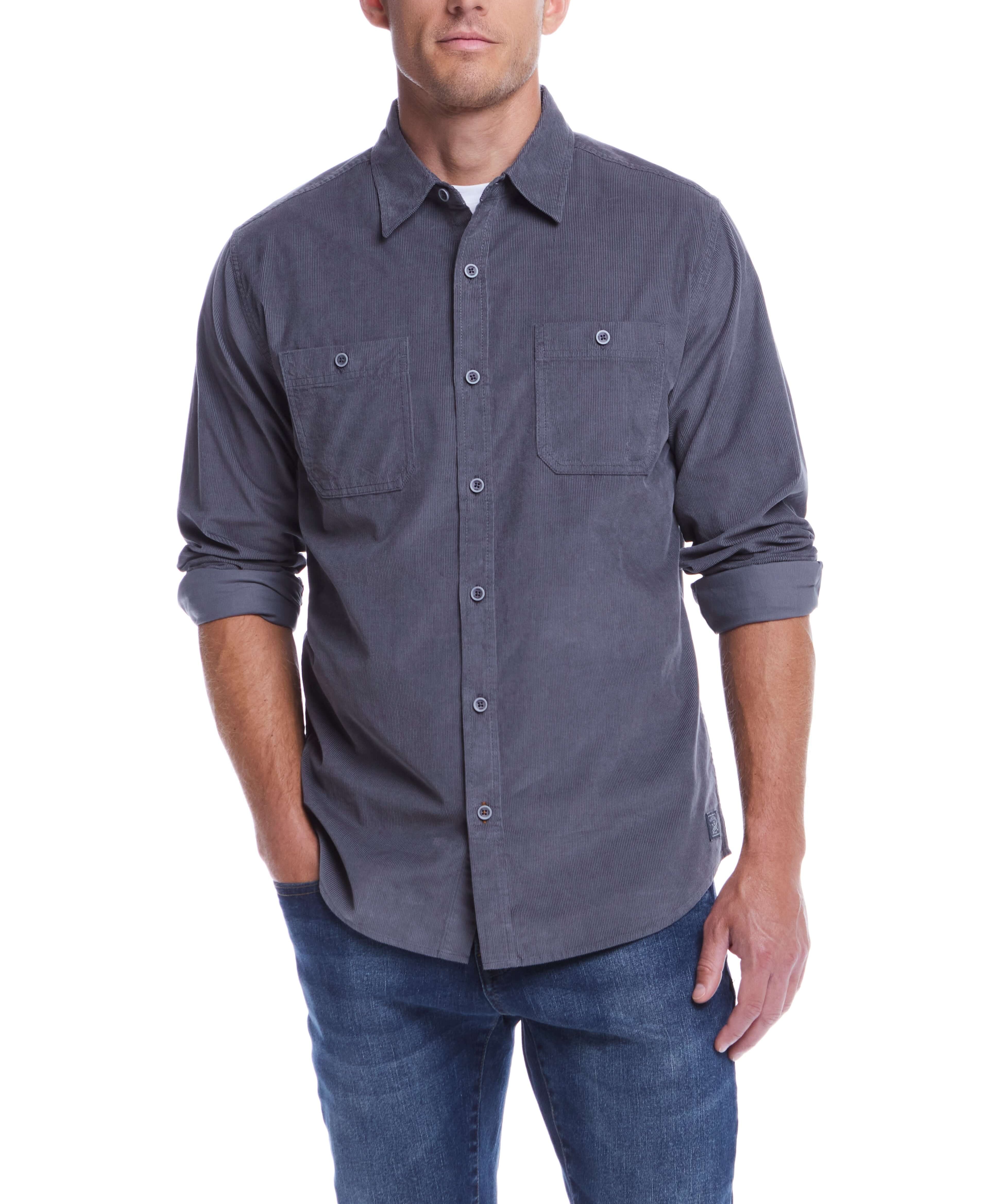 Men's THIN WALE SOLID CORD SHIRT in Poppy Seed, featuring a button-up front and dual chest pockets, perfect for casual wear.