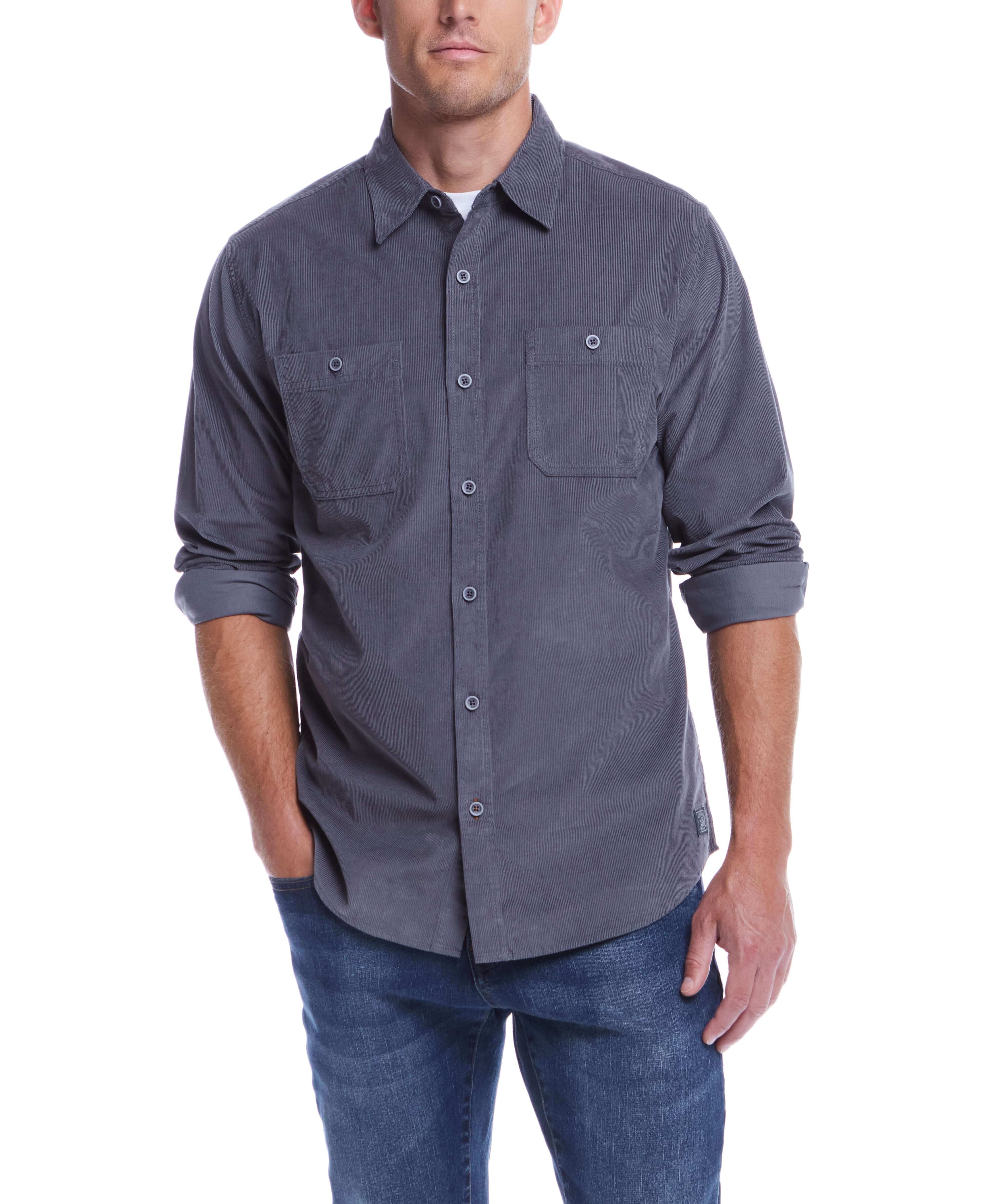 Men's THIN WALE SOLID CORD SHIRT in Poppy Seed, featuring a button-up front and dual chest pockets, perfect for casual wear.