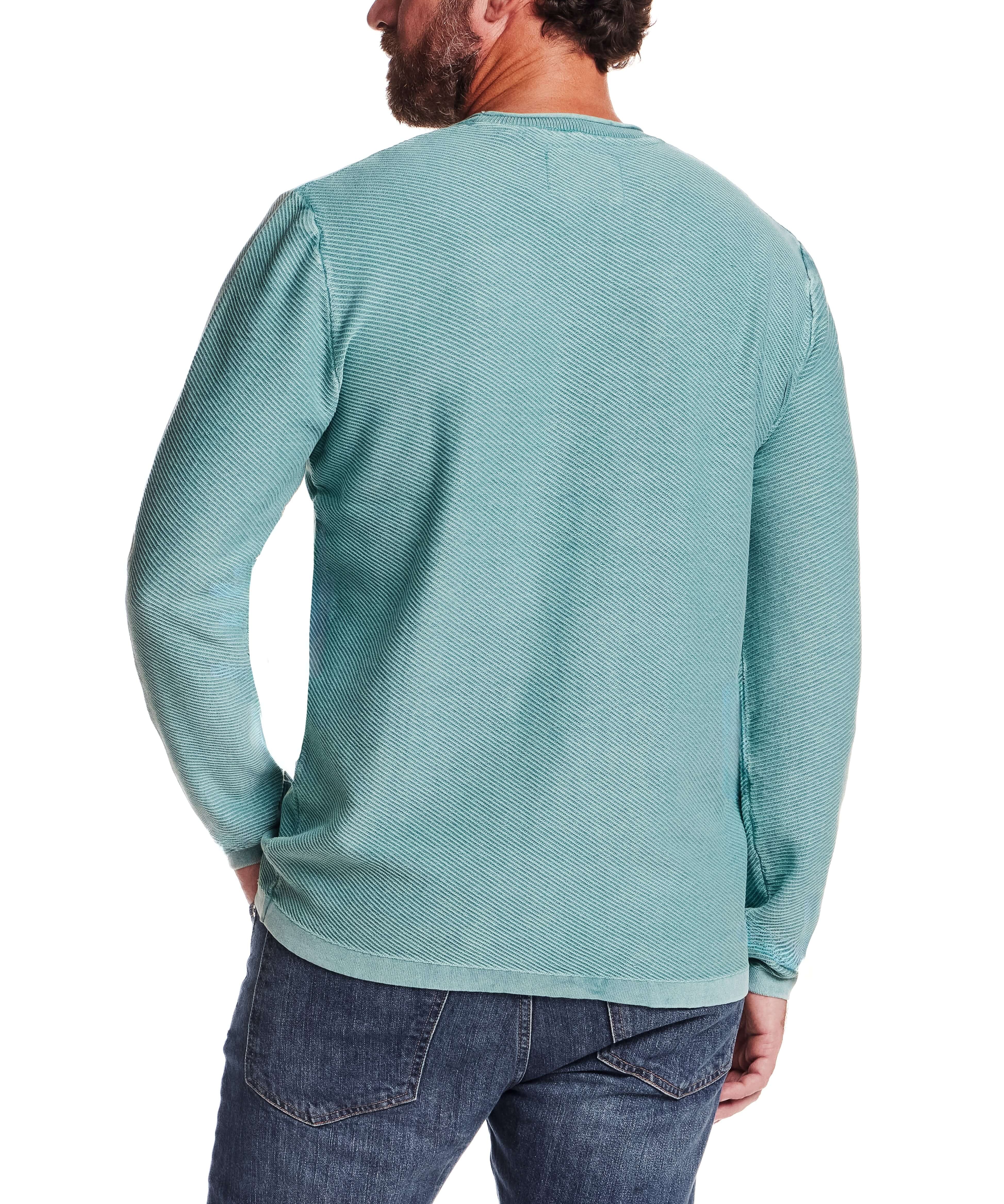 Twill Stonewash Sweater in Adriatic Blue, casual crew neck sweater featuring textured twill stitch.