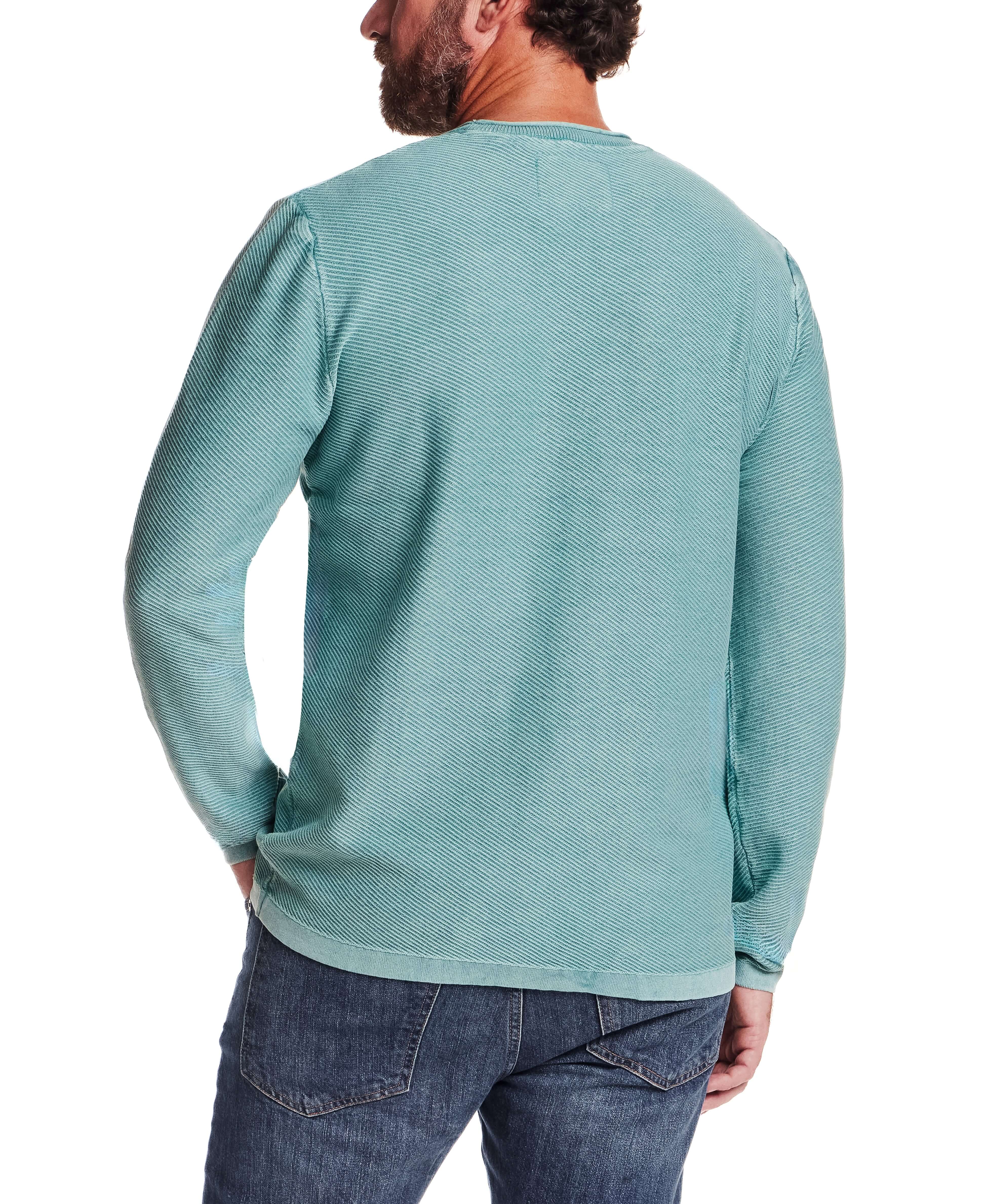 Twill Stonewash Sweater in Adriatic Blue, casual crew neck sweater featuring textured twill stitch.