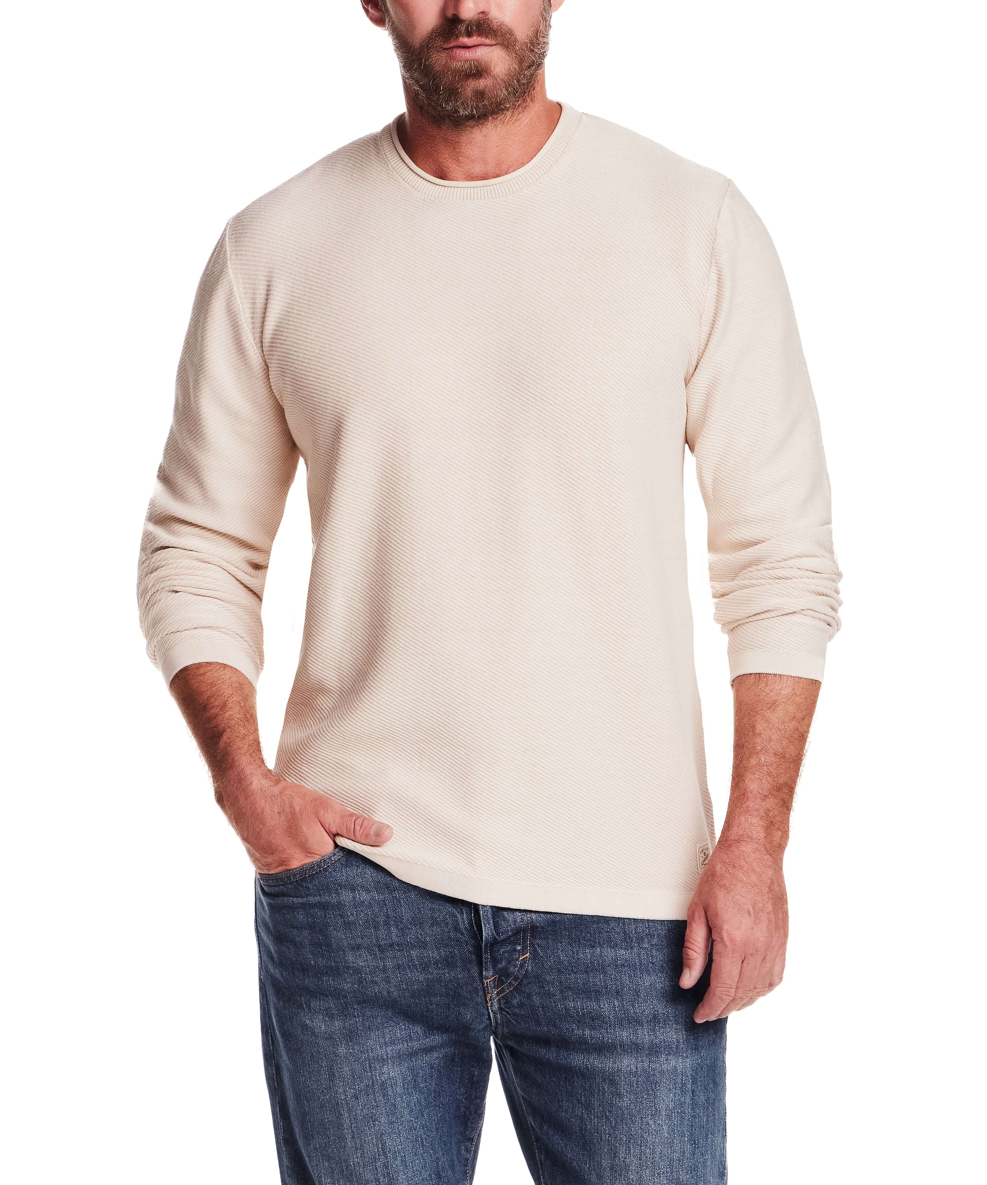 Twill Stonewash Sweater in Natural worn by a model, showcasing the relaxed fit and soft texture.