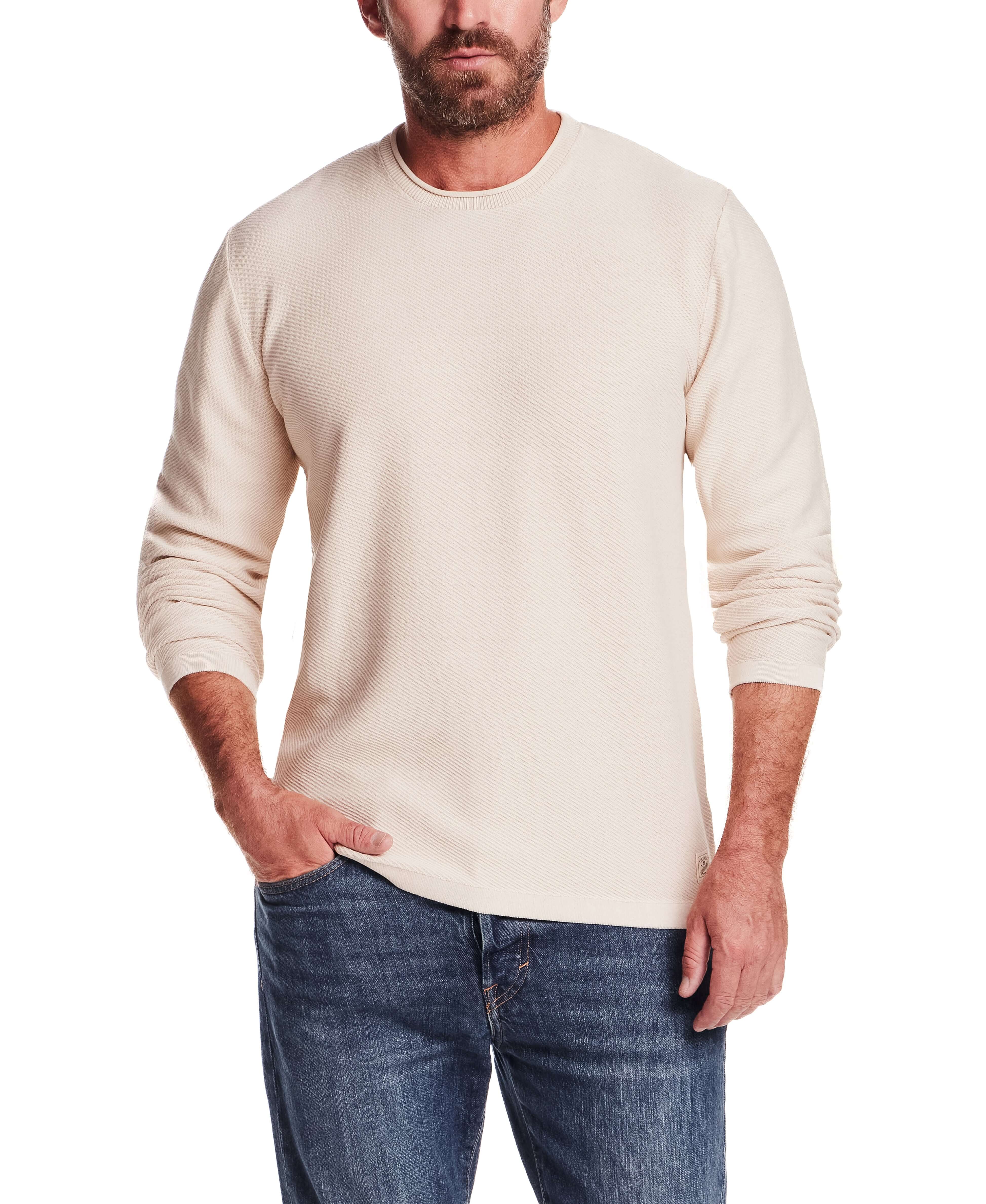 Twill Stonewash Sweater in Natural worn by a model, showcasing the relaxed fit and soft texture.